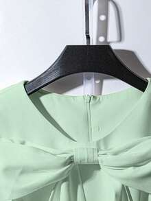 Vestido mini elegante sin mangas con cuello redondo, lazo en la cintura y lazada para mujer - verde menta - Ver 4