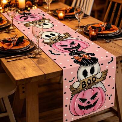 1 chiếc khăn trải bàn hình ma bí ngô, đồ trang trí Halloween vui vẻ, khăn trải bàn Halloween, đồ dùng tiệc Halloween 2026, trang trí bàn Halloween, trang trí nhà cửa Halloween, trang trí mùa đông, trang trí phòng ăn nhà bếp Halloween, trang trí tiệc Halloween, quà tặng tiệc Halloween Giáng sinh cho gia đình, tấm lót bàn in hình ma dễ thương, Giáng sinh và Năm mới.