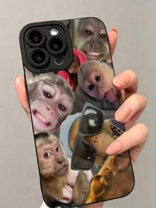 1 Peça Capa de Telefone TPU de Cobertura Total Fosca com Padrão de Macaco Criativo, Adequada para iPhone 17, 16, 15, 14, 13, 12, 11 Pro Max - Multicolorido - Visão 3