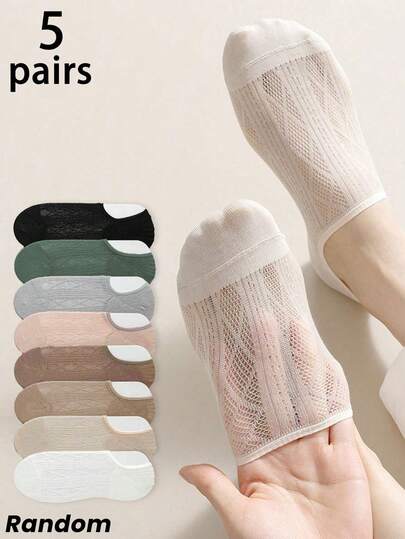 5 đôi tất nữ trong suốt, thoáng khí, màu ngẫu nhiên, tất ngắn.
