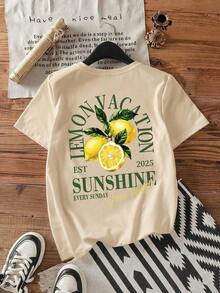 1 Pieza de Moda Casual para Hombres y Mujeres. Camiseta casual de manga corta para mujer , 34% algodón, con estampado de langosta y hawaiano, adecuada para conjuntos de verano y uso diario. Versátil, fácil de combinar, para uso diario, estilo urbano, ropa de vacaciones, ropa de fin de semana. - Albaricoque - Ver 4