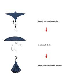 1pc C-Handle Reverse Umbrella, Waterproof Printed Canopy, Hands-Free For Car & Daily Use - Multicolor - View 10