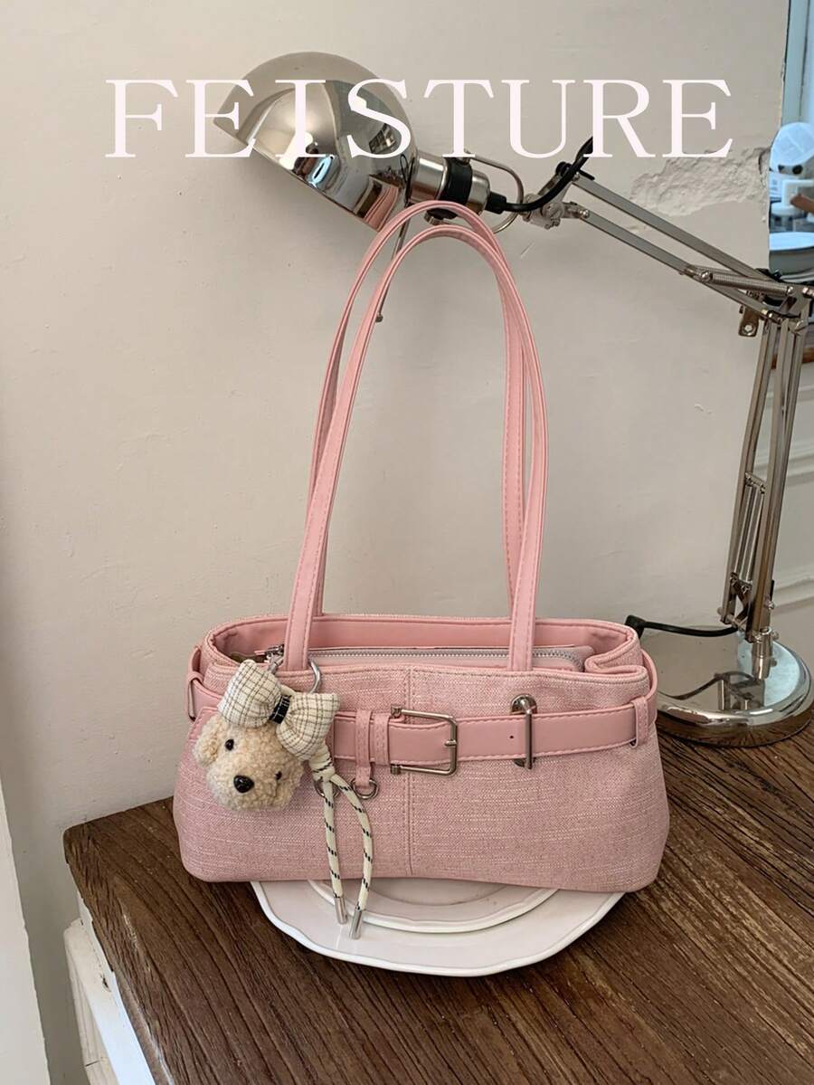 1pc FEISTURE Fashion Women's Underarm Shoulder Bag With Pendant, Suitable For Daily Outing, Dating, Commuting