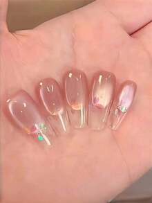 10Pcs Handmade Cherry Blossom Gradient Petal'S Eye Style Nails Press On Nails Nail Supplies Nails - 粉色 - 查看 2