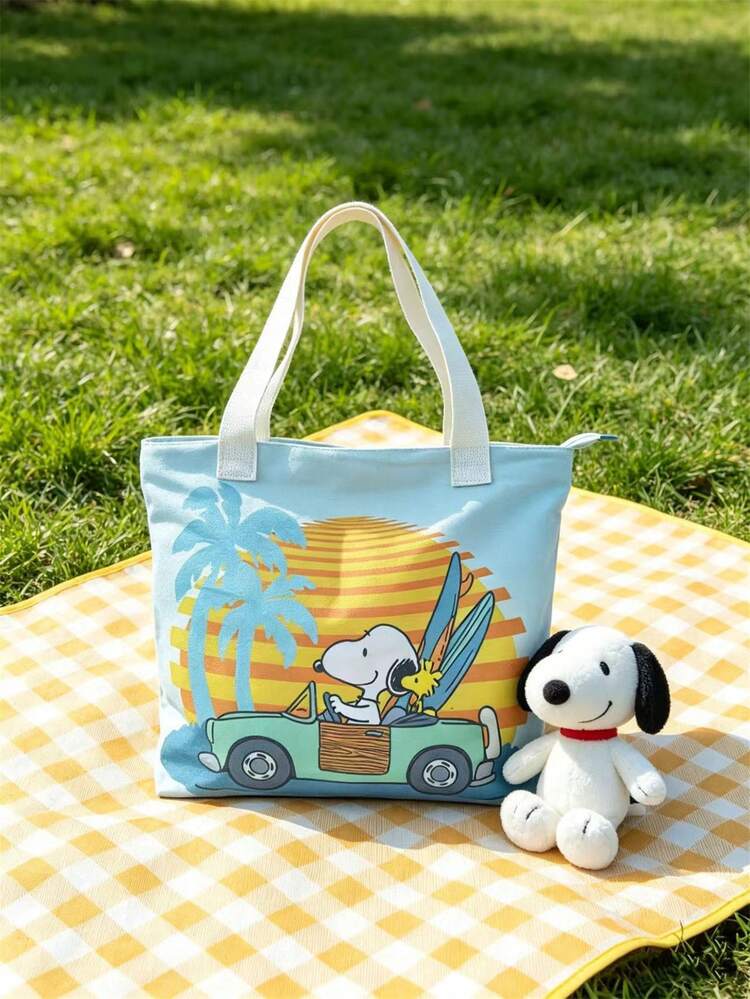 1pc Snoopy Canvas Handbag, Small Size, Portable And Fashionable Mommy Bag, Large Capacity Tote Bag, Bento Bag, Cute Design, Portable Storage, Suitable For Daily Use And Travel, Suitable As A Gift For Friends - Multicolor - View 3