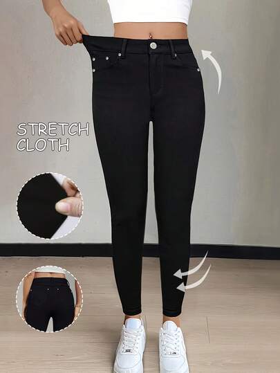 Damen schwarze elastische Taschen Skinny Jogginghose, Business Büro einfarbig Jogginghose, elegante Casual Sport Yoga Leggings, 2026 Sommer Frühling