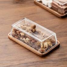 1 đĩa đựng trái cây bằng gỗ sang trọng có nắp thủy tinh, khay đựng trái cây/kẹo/đồ ăn nhẹ thanh lịch cho bàn cà phê phòng khách, phong cách tối giản - Trong sáng - Xem 9