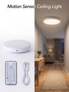 JYWDlights 1pc 10000mAh Modern White LED Ceiling Light, 7.7 Inch, Rechargeable Radar Sensor, ABS+PC Material, Wireless Dimmable 3 Colors, With Remote Control, Suitable For Corridor, Wardrobe, Bathroom - one-size - View 2