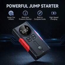 12V Car Jump Starter And Air Compressor 2-In-1 Device, Portable Car Battery Charger With Emergency LED Light, Tire Inflator, Compass For Outdoor Use - Multicolor - View 2