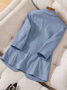 Blazer ligero de verano con cuello de contraste, uso casual/laboral, de 3/4 de manga para mujer - Azul - Ver 2