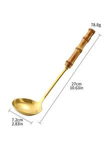 1 muỗng múc canh bằng thép không gỉ cán tre, muỗng lọc dùng cho khách sạn, nhà hàng, lẩu, mì. - Nhiều màu - Xem 19