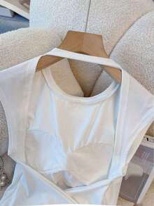 Camiseta sin espalda de unicolor y sexy para mujer, de verano - Blanco - Ver 4