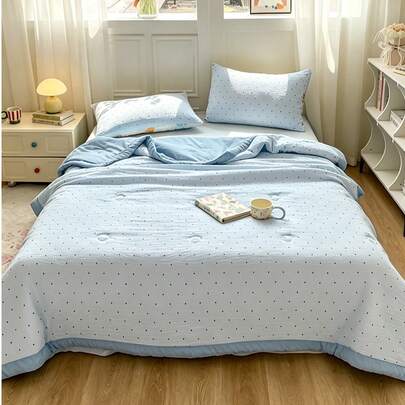 1pc Washed Printed Summer Quilt, Air Conditioning Quilt, Skin-Friendly Fabric, Full AB Version Design, Lightweight Soft Breathable Cool, Silky Smooth Feeling, Naked Sleep Unrestrained, Moisture-Wicking, Thin Quilt For Summer, Fashionable Printed Blanket, Suitable For Home Bedroom Decor, Wedding Supplies, Valentine's Day Home Bedroom Decor, Easter Gifts, Mother's Day Gifts, Suitable For All Seasons