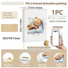 Tranh canvas treo tường (1 tấm), trang trí phòng trẻ sơ sinh, tranh chủ đề gấu cho phòng bé, hình gấu bông ngủ và cá voi, mặt trăng và sao, trang trí phòng trẻ sơ sinh, tranh gấu mộng mơ, tranh phong cách Boho mây sao trời cho phòng bé, trang trí tường phòng ngủ trẻ em, tranh trang trí tường phòng chơi. - Nhiều màu - Xem 25