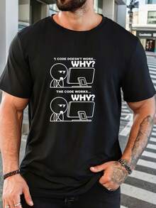 T-shirt Homme 100% Coton 180g Amusant "LE CODE NE FONCTIONNE PAS", Col Rond Léger d'Été, Impression Sarcastique pour Programmeurs et Développeurs Logiciels, Coupe Régulière, Respirant, Lavable en Machine, Idéal pour les Geeks Tech et Cadeau Original - Noir - Voir 1