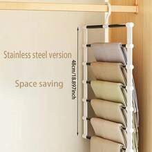 1/2pcs Closet Storage Organizer, 7-Tier Stepped Pants Rack Set, Aluminum Alloy + Foldable Anti-Slip Design, Space-Saving Closet Organizer, Essential For Dorm Girls / Home Organization Of Scarves And Jeans, Wrinkle-Free Long Pants Hanging, Easily Expand Closet Capacity, Convenient And Worry-Free Access - Multicolor - View 8