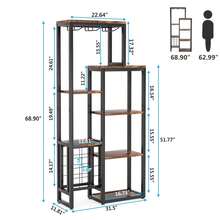 LITTLE TREE Wine Rack 5-Tier With Glass Holder, Industrial Rustic Brown Floor Standing Shelf, Bar Cabinet For Kitchen Dining Room - 查看 2