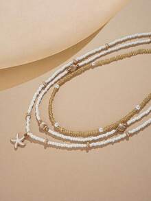 Bộ 3 vòng cổ choker thời trang nữ, vòng cổ choker đính hạt hình vỏ sò và sao biển cho kỳ nghỉ hè ở bãi biển, vòng cổ nhiều lớp đính ngọc trai giả màu vàng theo phong cách tối giản nữ tính, chất liệu hạt thủy tinh, quà tặng kỳ nghỉ hè ở bãi biển cho bạn gái, vòng cổ hạt cườm mùa hè - Nhiều màu - Xem 5