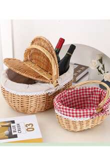 1 giỏ picnic thủ công, giỏ mây tự nhiên, giỏ picnic kiểu mộc mạc có nắp và tay cầm, thích hợp cho dã ngoại, tiệc tùng và tiệc nướng BBQ, giỏ, giỏ đan, giỏ mây, giỏ quà tặng, giỏ mây, dã ngoại, giỏ có tay cầm - Không mui - Xem 9