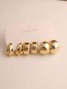 6-18pcs Stylish Water Drop & Leaf C-Shape Geometric Textured Earrings, Suitable For Party, Banquet, Travel, Wedding, Holiday, Daily Wear, Jewelry Gift - Gold - View 8