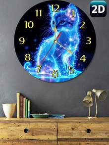 1pc 10-Inch/12-Inch Glowing Cat Wooden Wall Clock, Charming Silent | Large Roman Numerals, Perfect For Bedroom And Cat Lover Decor | Perfect Gift For Cat Lovers, Battery Operated (AA Battery), Decorative Wall Clock, Fun Decor, Glowing Cat Artwork, Cat Lover Gift - Multicolor - View 10