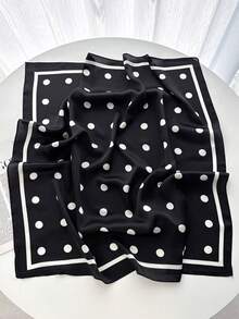 1pc Luxury Elegant Fashionable Polka Dot Printed Silk Scarf, Size 70cm X 70cm, Suitable As An Accessory To Pair With Spring Dresses,Beach,Travel - None - View 2