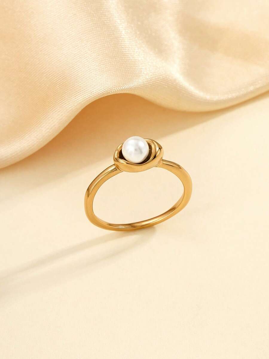 1 chiếc nhẫn vàng thời trang, thanh lịch bằng thép không gỉ, thích hợp cho nữ giới đeo hàng ngày hoặc làm quà tặng. - Vàng - Xem 1