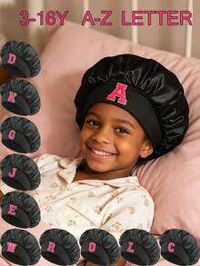 1 Piece Boys Girls Black Satin Bonnet Kids' Black Silky Sleep Cap For Hair Protection Soft Nighttime Headwear For School, Sleepovers & Travel Aged 3-16Y - Black - View 1
