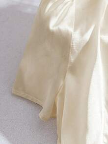 Blazer Chic Blanco de Satén con Peplum, Solapa con Muescas, Manga Corta, Botones con Lazo Dorado, Versátil para Oficina y Fiestas - Albaricoque - Ver 5