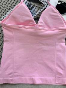 Áo tập yoga thể thao không tay dáng ngắn cho nữ, áo tank top co giãn tập luyện, màu hồng thoáng khí, kiểu dáng thường ngày mùa hè. - Hồng - Xem 6