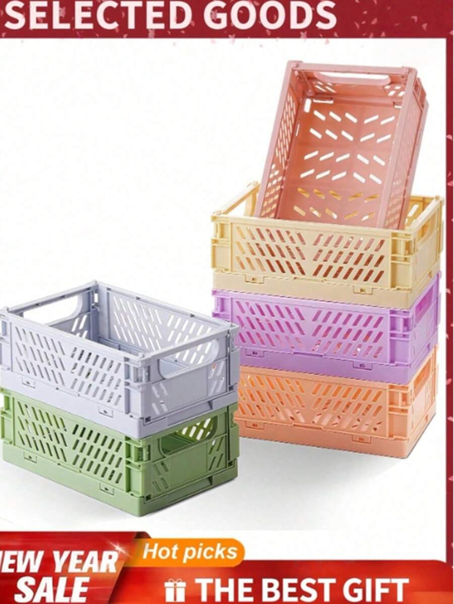 1/2pcs Foldable Storage Basket, Suitable For Living Room Tabletop, Bedroom Decor, Classroom/Office, Kitchen Vegetable & Food, Tableware Storage, Foldable & Stackable, Multiple Colors Available - Multicolor - View 1