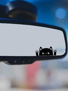 Cute Black Cat Silhouette Mirror Decal, Funny Peeking Cat Sticker For Car Rearview Mirror, Laptop & Phone Decor - A - View 2