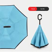 1pc C-Handle Reverse Umbrella, Waterproof Printed Canopy, Hands-Free For Car & Daily Use - Multicolor - View 20