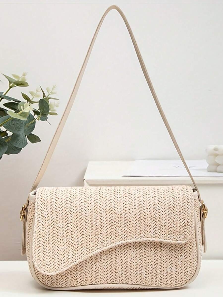 Túi xách đan bằng rơm mùa hè mới, túi tote đeo vai dành cho nữ, túi đeo chéo thời trang kiểu Pháp. - Màu be - Xem 1