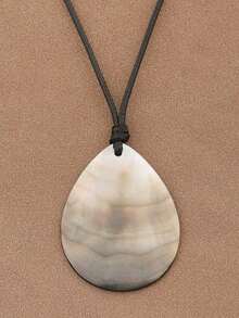 1pc Fashionable Large Natural Seashell Round Pendant Wax Rope Necklace, Suitable For Women's Daily Wear - một kích cỡ - Xem 7