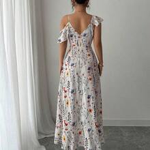 Women's Asymmetric Ruffle Hem Floral Print Elegant Vacation Dress - verde menta - Ver 3