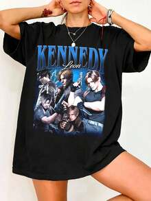 Vintage Resident E-EvilS T-Shirt From The 90s, Bootleg Style, With Retro Video Game Design, Featuring Leon Kennedy. - Black - View 6