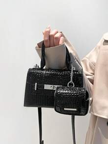 Túi vuông nhỏ cao cấp Niche Luxury, chất liệu da cá sấu dập nổi, kiểu dáng đa năng, thời trang dành cho nữ. - màu đen - Xem 10