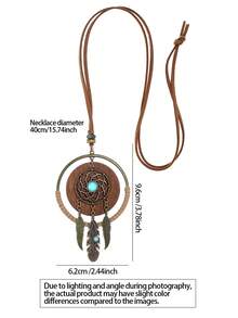 TopHanqi Dây chuyền dài phong cách Bohemian cổ điển, mặt dây chuyền hình lông vũ và đá ngọc lam, dây chuyền phong cách miền Tây cho kỳ nghỉ, phụ kiện dây chuyền áo len đa năng dành cho nữ. - Nhiều màu - Xem 2