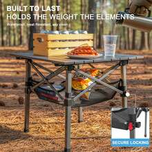 SLXY Folding Camping Table, Portable Outdoor Picnic Table, Lightweight Square Camp Table With Built-In 4 Cup Holders Food Basket And Travel Bag Barbeque Beach Camping And Tailgate Blue - 鋁製桌面+存儲 - 查看 9