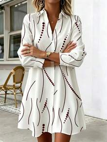 Vestido camisa elegante para mujer, adecuado para ocasiones de oficina a fiesta, para usar en todas las estaciones - Café - Ver 3