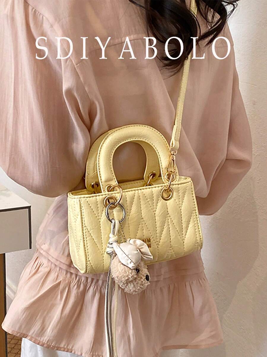 Fashion Classic Clown Solid Color Diamond Lattice Patchwork Design Chain Square Bag Twist Lock Closure Burgundy Bag