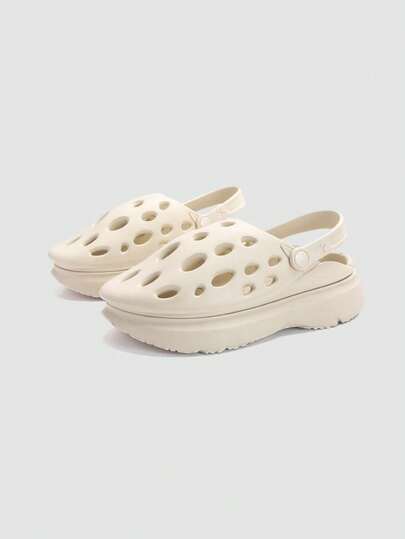  1 đôi dép bít mũi Jifffly unisex, nhẹ, chống trượt, đế dày, màu kaki, chất liệu EVA toàn phần, thiết kế rỗng thoáng khí, dép xăng đan ngoài trời thường ngày.