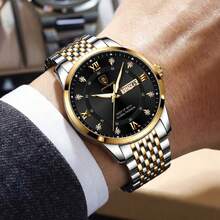 CTPOR POEDAGAR 1pc Men's Fashion Luminous Date Calendar Waterproof Stainless Steel Band Quartz Watch, Suitable For Daily Wear, Birthday, Holiday, Business Gift - Multicolor - View 3