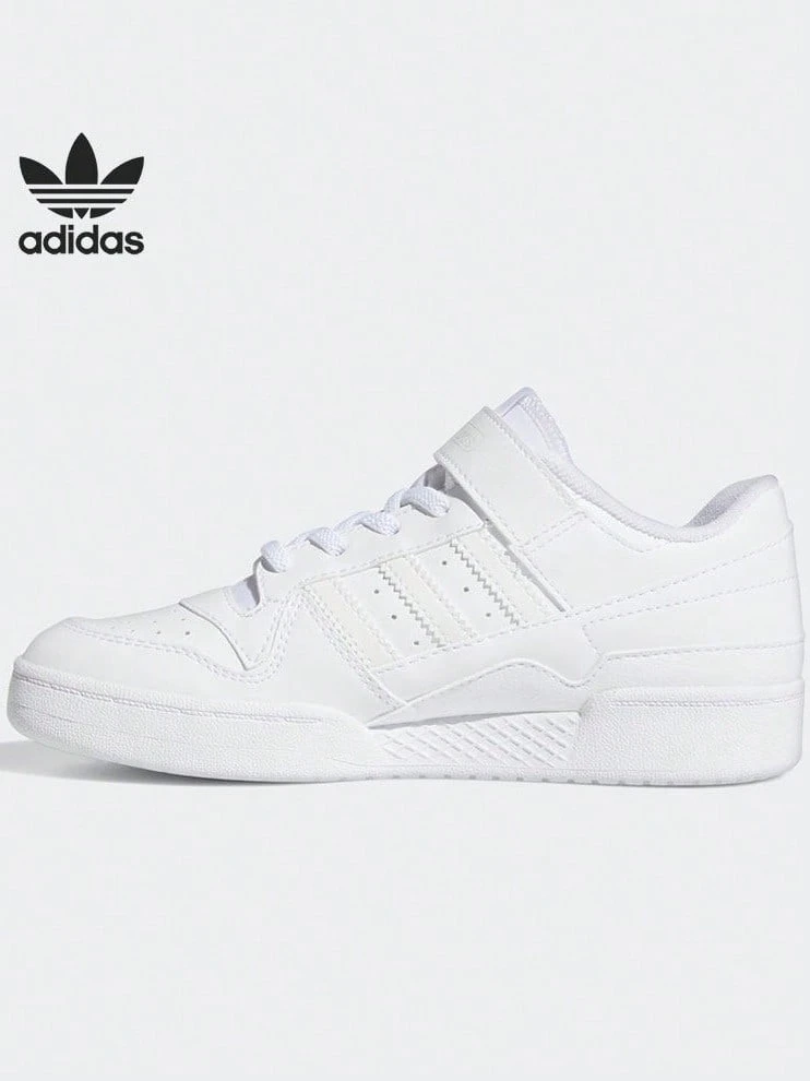 adidas Originals Forum Low三葉草小白鞋丨合成革輕便魔鬼氈兒童校園日常休閒板鞋 - 白色 - 查看 1