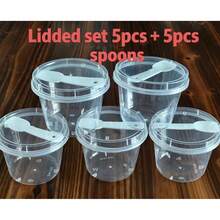 25pcs Reusable Leak-Proof Plastic Cups With Lids And Spoons, Suitable For Cakes, Puddings, Desserts, Hot And Cold Drinks, Great For Parties, Takeout And Outdoor Use, Fun Cup Design, Durable Plastic - Transparent - View 11