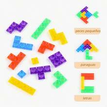 [Fuego MX] 3 años y más, juguete matemático de tangram, bloques de construcción de plástico, juego de apilamiento, rompecabezas de pensamiento espacial, cubo, juguete infantil - Amarillo - Ver 3