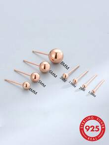 HuooNew 1pair Minimalist 925 Sterling Silver Bean-shaped Stud Earrings, Unisex Gift - Silver - View 10