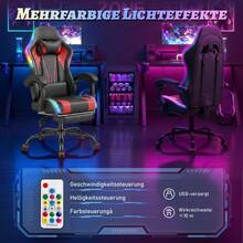 DEVOKO RGB LED Gaming Chair, Ergonomic Office Chair With Footrest, Remote Control, Height-Adjustable PC Gaming Chair, PU Leather, 150kg Load Capacity - Red - View 3