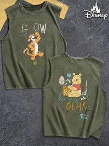 Ärmelloses Herren-T-Shirt aus 100 % Baumwolle (230 g/m²), vorgewaschen und behandelt, robuster Stoff, verziert mit Disney-Motiven von Tigger und Winnie Puuh | Lässiger Rundhalsausschnitt im Retro-Stil | Weiches und atmungsaktives Material | Lässiger Streetstyle | Ein Must-have für Tigger-Fans | Ideales Geschenk für Winnie-Puuh-Liebhaber | Perfekt für Familienausflüge | Eine Top-Wahl für sportliche Männer - Armeegrün - Übersicht 1